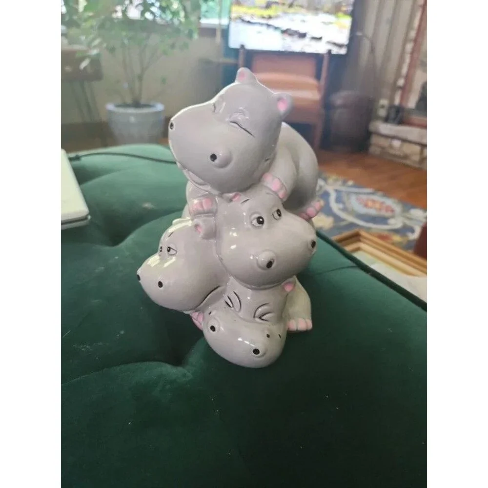 Vintage Pile of Hippos Bank Vintage Ceramic 4 Hippos, Pristine & Beyond Cute!